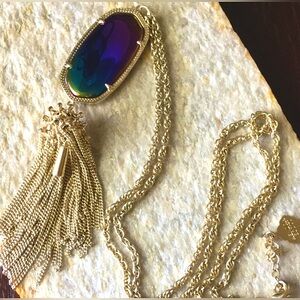 Kendra Scott Vintage large long tassel Iridescent Rayne Necklace gold tone